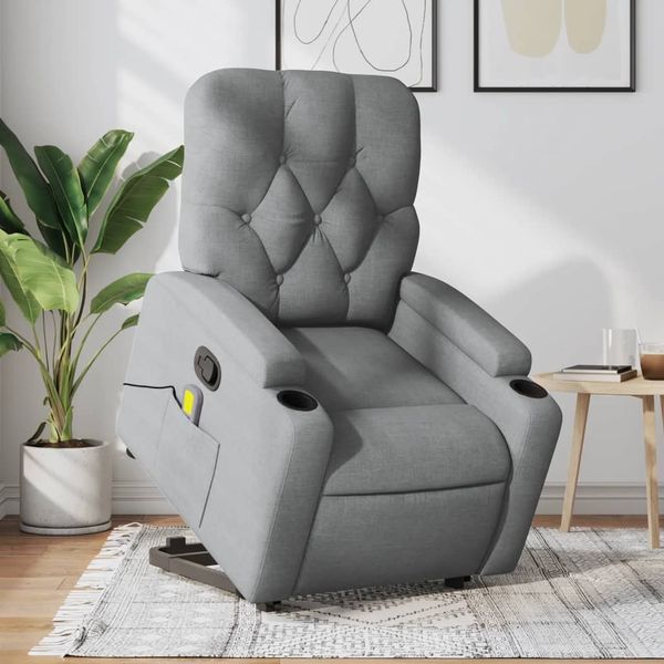 vidaXL Massagesessel mit Aufstehhilfe Hellgrau Stoff 3204722