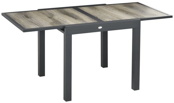 MC Star Gartentisch Esstisch mit Ausziehbarer Tischplatte, Terrassentisch mit Holzoptik (Balkontisch aus Alu, Beige+Grau, 160 x 80 x 75cm)