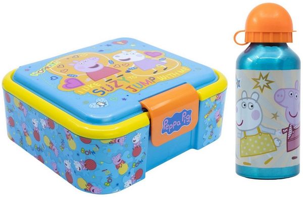 Peppa Pig Lunchbox Peppa Wutz Pig 2 tlg Kinder Set XL Brotdose Alu Trinkflasche 400 ml, (2-tlg, Spar-Set)
