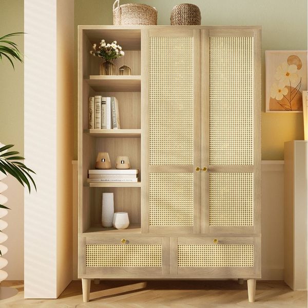 STILVORA Kleiderschrank mit Schubladen Garderobenschrank Drehtürenschrank mit offene Ablage (Packung, 1-St, mit Kleiderstange, Eicheoptik, Kippsicherung) mit 2 Türen und 4 offenen Fächern