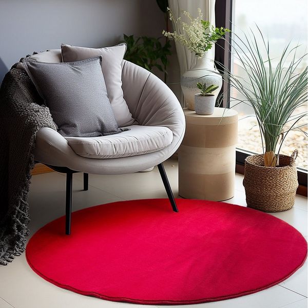 Carpettex Veloursteppich Unicolor - Einfarbig, Rund, Höhe: 7 mm, Moderner Flauschiger Kurzflor Teppich Anti-Rutsch Rückseite Waschbar