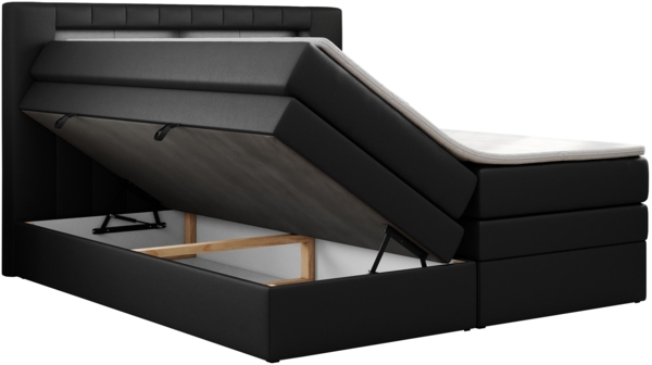 Boxspringbett mit LED Kopfteil und Topper - GOLD-5-KING - 120x200cm - Schwarz Kunstleder - H4 Bild 4
