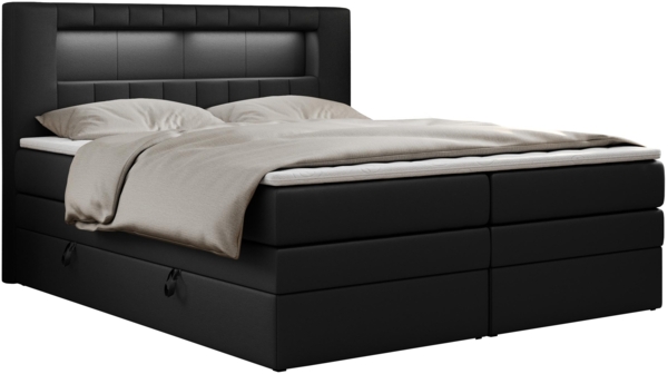 Boxspringbett mit LED Kopfteil und Topper - GOLD-5-KING - 120x200cm - Schwarz Kunstleder - H4 Bild 3