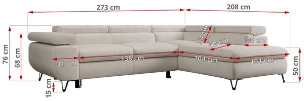 Mks Möbel 'Peter L-form' Ecksofa mit Bettfunktion, Bettkasten & einstellbaren Kopfstützen, Hellbeige, Mikrofaser, rechts Bild 7