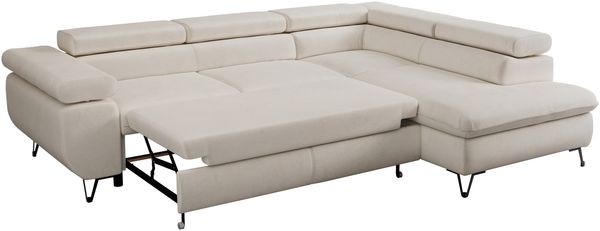 Mks Möbel 'Peter L-form' Ecksofa mit Bettfunktion, Bettkasten & einstellbaren Kopfstützen, Hellbeige, Mikrofaser, rechts Bild 6