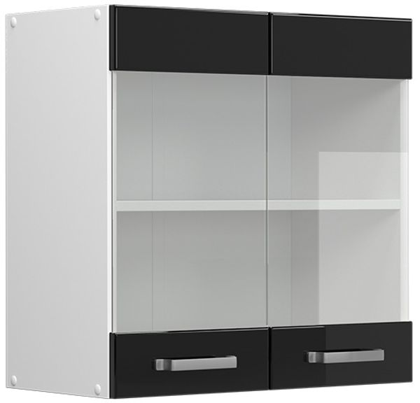 Hängeschrank R-Line Schwarz Hochglanz 60 cm mit Glastüren Vicco
