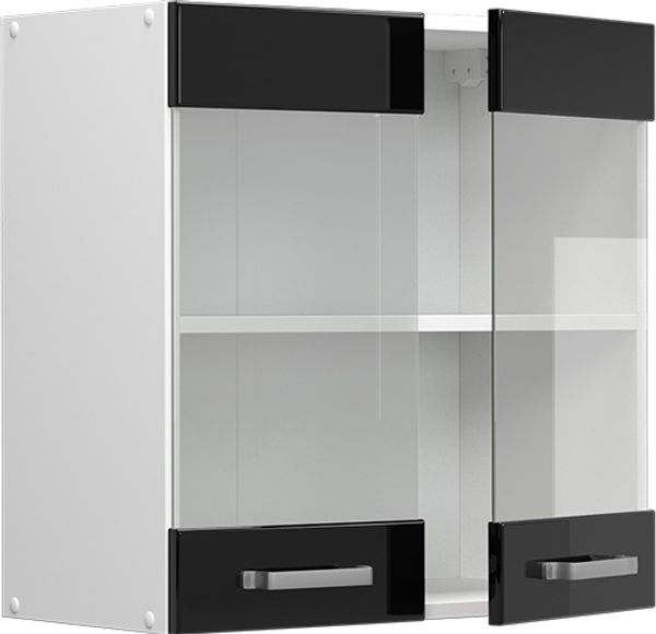 Hängeschrank R-Line Schwarz Hochglanz 60 cm mit Glastüren Vicco Bild 5