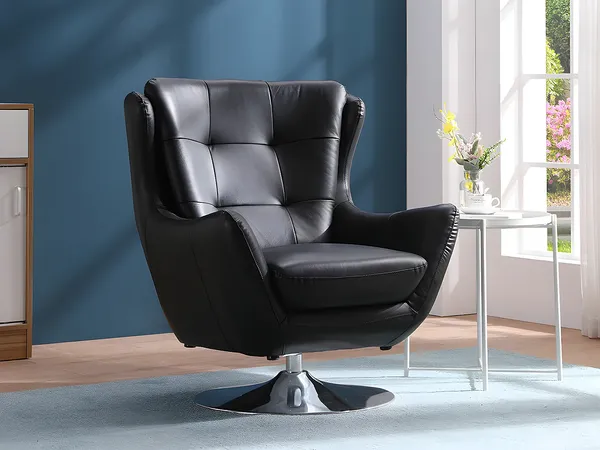 Vente-unique - Drehsessel - Leder - Schwarz - ANABA