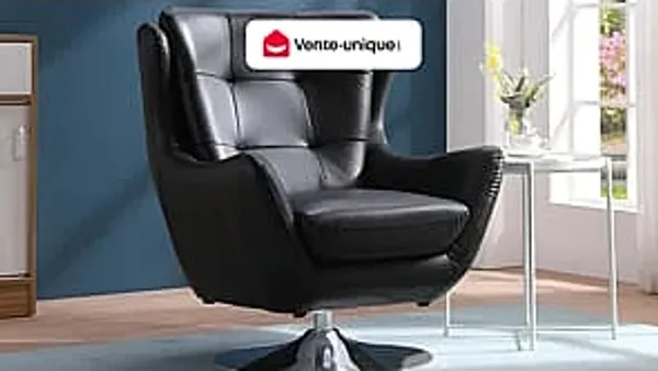 Vente-unique - Drehsessel - Leder - Schwarz - ANABA