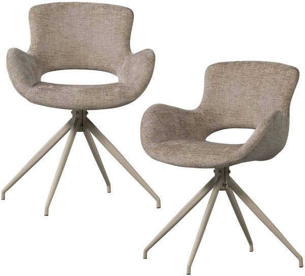 Esszimmerstuhl Eliva 2er-Set, grober Samtbezug, modern drehbar, sandfarben, Metallgestell Bild 3