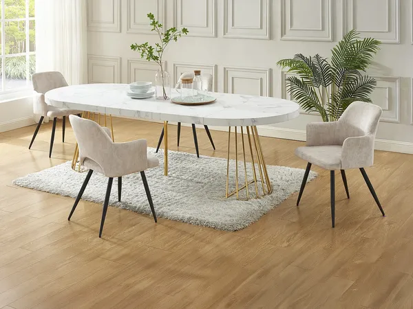 Vente-unique - FIRELA Essgruppe Holz, Platte WeißGold - B 110 cm x H 76 cm x L 260 cm210 cm160 cm110 cm