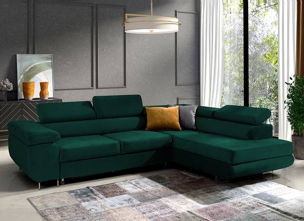 Ecksofa in L-Form Mediolan, L-förmige Eckcouch mit Schlaffunktion, ausziehbares Sofa, 1 Bettzeugbehälter, verstellbare Kopfstützen, (Monolith 37), 72 x 201 cm
