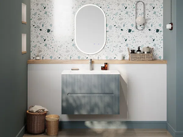 Vente-unique - PAVANI Waschbeckenmöbel Holz, Platte Blau - B 45,5 cm x H 55 cm x L 80 cm