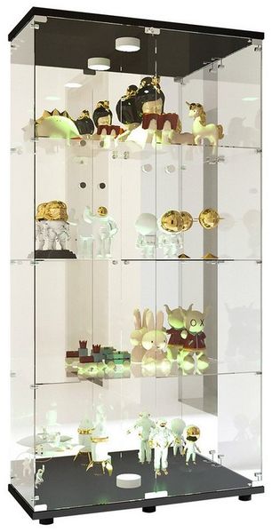 FUROKOY Glasvitrine Glasvitrine Glas Standvitrinen, Vierfach-Vitrine aus gehärtetem Glas, (Vitrinenschrank mit 2 Glastür, Beleuchtung für Sammler,Sammlervitrine)