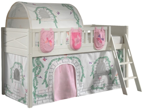 Kinderbett Karyl 208x114x135 Massivholz Weiß Textilset Birdy 4