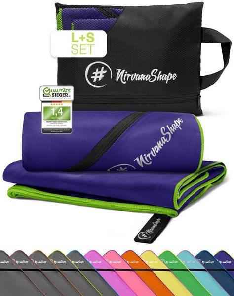 NirvanaShape Reisehandtuch Mikrofaser Handtücher Set, Badehandtuch, Reisehandtuch, Strandtuch, Ecktasche mit Reißverschluss, saugfähig, leicht, schnelltrocknend