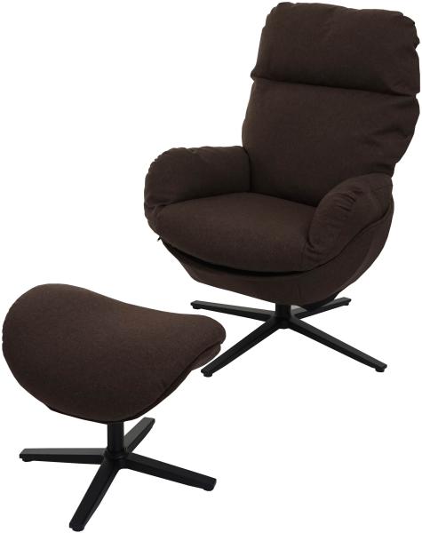 Relaxsessel + Hocker HWC-L12, Fernsehsessel Sessel Schaukelstuhl Wippfunktion, drehbar, Metall Stoff/Textil ~ braun