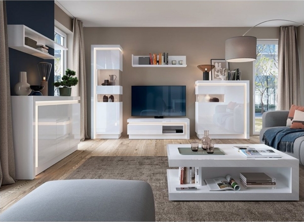 Highboard, 108 cm breit, in weiß Hochglanz LYNDHURST-129, B/H/T ca. 108/124/42 cm Bild 3