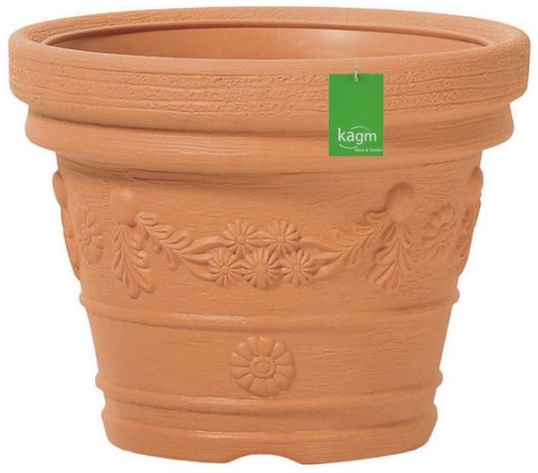 KAGM Pflanzkübel Blumenkübel aus Kunststoff in Terracotta klassisches Dekor 5 Größen