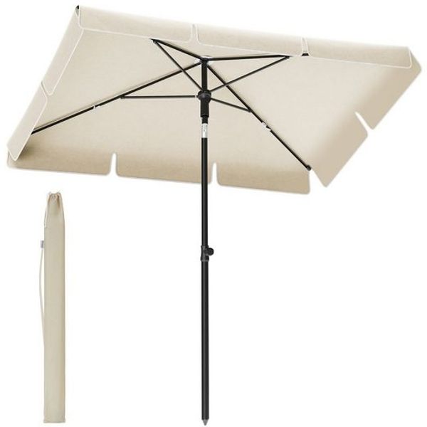 Songmics Sonnenschirm mit Aufbewahrungstasche, ohne Ständer, UPF 50+, Stahl / Polyester, Beige, 200 x 125 cm Bild 2