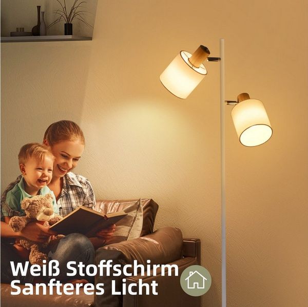 Nettlife Stehlampe Vintage Stehleuchte aus Holz mit 2 E14 Fassungen & Fußschalter, LED wechselbar, mit Fußschalter Retro Industrial Drehbar für Wohnzimmer Schlafzimmer