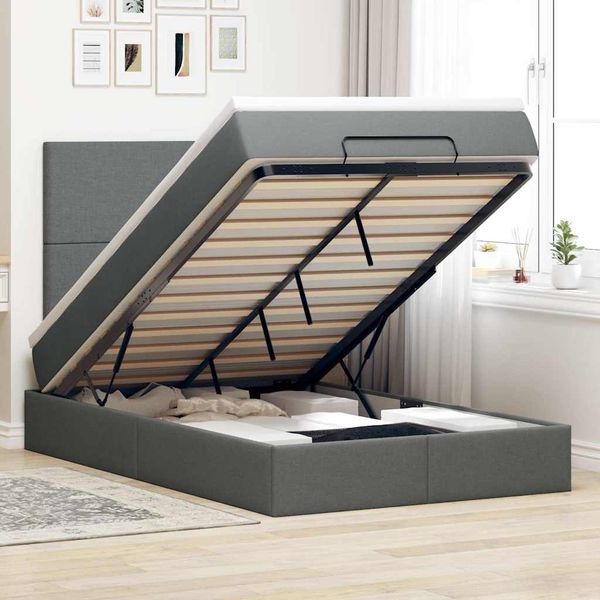 vidaXL Ottoman-Bett mit Matratze & LEDs Dunkelgrau 120x200 cm Stoff 3313914