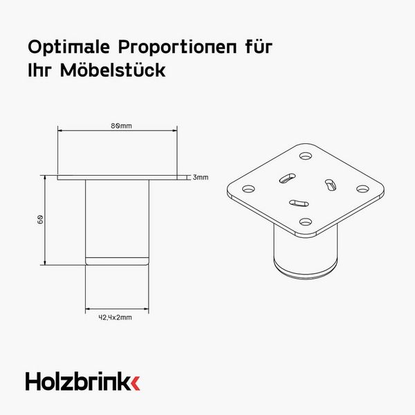 HOLZBRINK Tischbein Möbelfüße 6 cm Metall Blaugrau 4 Stk. Ø42,4 mm, Möbelbeine für Sofa, Regal, Küchenmöbel, stabile Möbelfüße