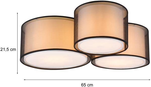 Deckenleuchte BURTON Stoff Organza transparent Schwarz innen Weiß, Breite 65cm Bild 3
