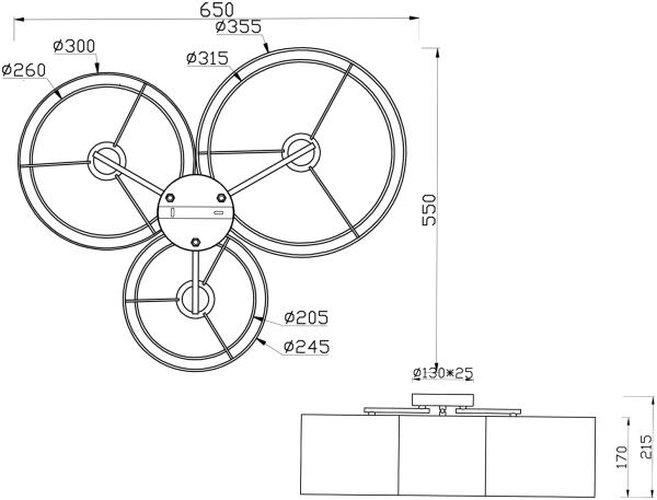 Deckenleuchte BURTON Stoff Organza transparent Schwarz innen Weiß, Breite 65cm Bild 5