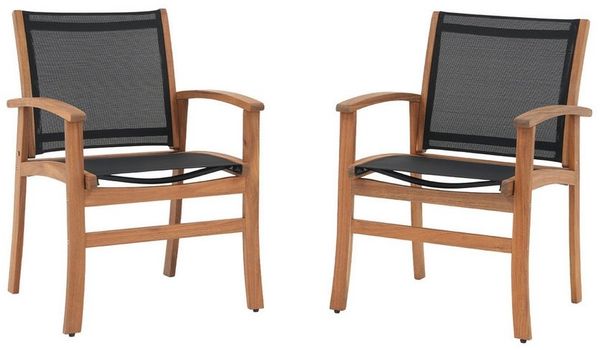 JOIVI Gartenstuhl Holz Gartenstühle (Akazienholz Essstühle), Atmungsaktivem Textilene-Gewebe für Garten & Terrasse, 2-tlg Schwarz