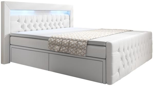 Boxspringbett Sera mit LED und Stauraum 120x200 H4 Weiß