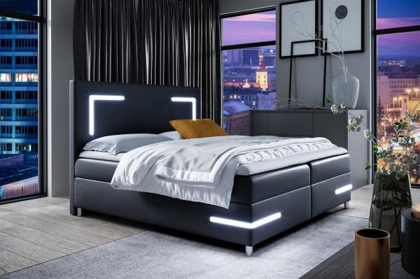 Boxspringbett Schlafzimmerbett ARIANO 160x200 cm Schwarz inkl. Bettkasten und LED