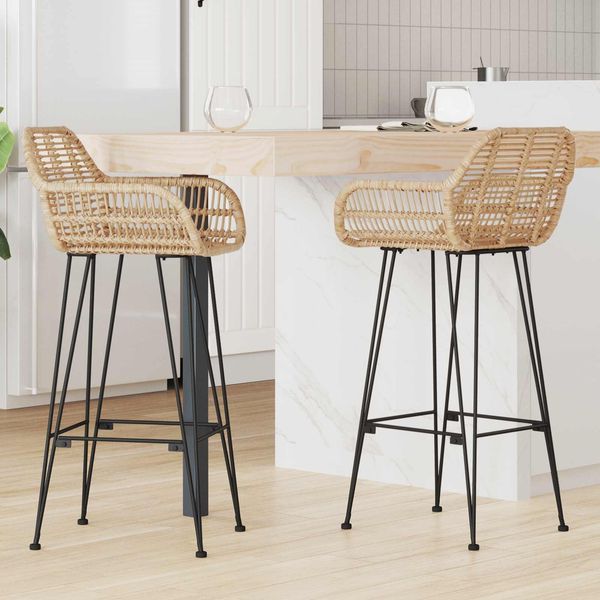 vidaXL Barstuhl 2 pcs Natur 55 x 52 x 105 cm Rattan und Eisen 42011553