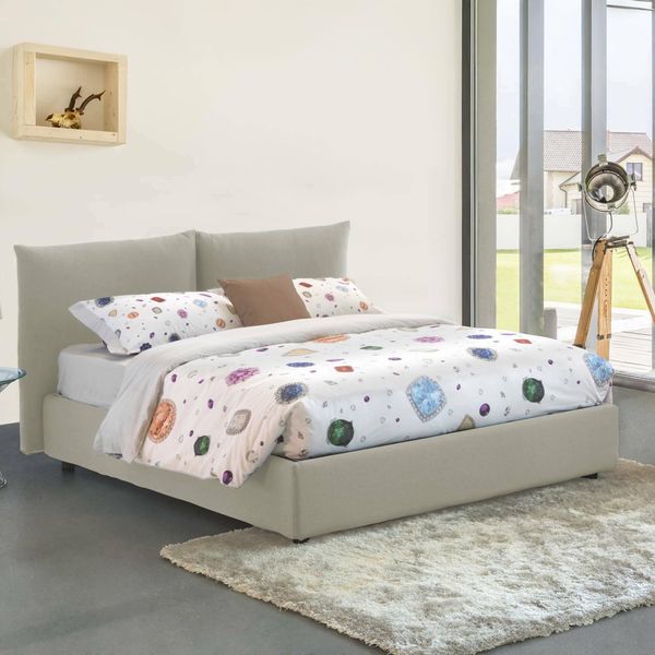 Talamo Italia - Cristyn Doppelbett, Bettkasten mit Stoffbezug, 100% Made in Italy, Öffnung vorne, inklusive Matratze 160x200 cm, Beige