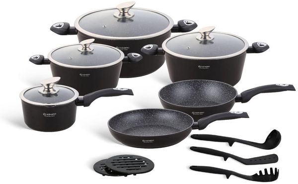 Edenberg Topf-Set Schwarze klassische Töpfe, Kasserolle Kochtopf Pfanne Keramik, Aluminium, Keramik (15-tlg, Zeitloses Design des Topfsets. Eine ideale Geschenkidee)