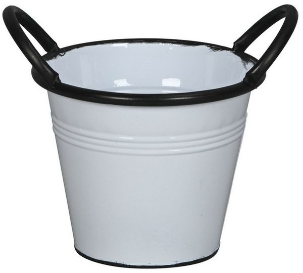 finehomegarden Blumentopf Pflanztopf Weiß-Schwarz mit Griffen Metall Blumentopf Ø16cm H13cm (1 St), Ø18cm H15cm Moderner Übertopf für Innen & Außen Deko 2Größen wählbar
