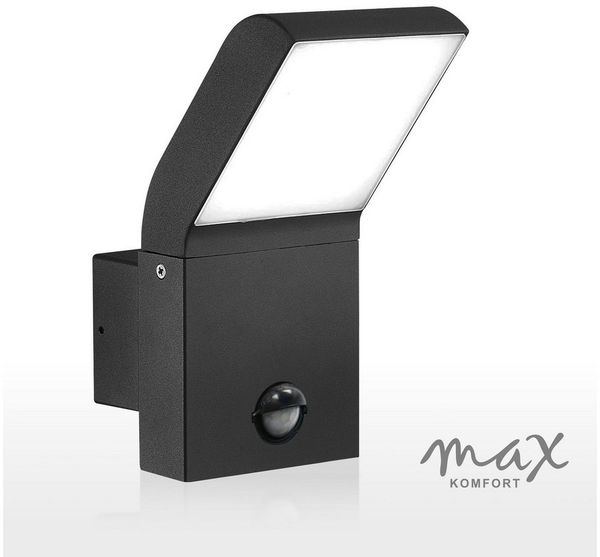 Maxkomfort LED Außen-Wandleuchte mit/ohne Bewegungsmelder, 10W Warmweiß 3000K, IP54 Wetterfest, mit Bewegungsmelder, LED fest integriert, Warmweiß, 3000K, Wandleuchte für Fassade, Terrasse & Hauseingang, Aluminium