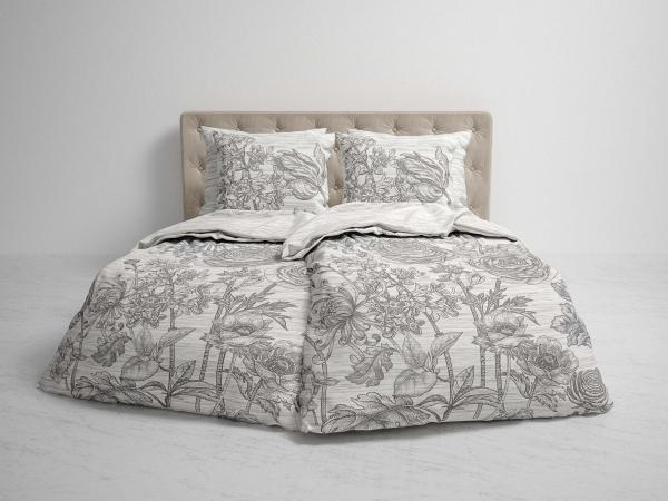 Heckett & Lane Mako-Satin Eco Bettwäsche 155x220 Dimont Lining grau Blumen Blüte Bild 5