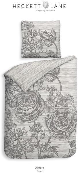 Heckett & Lane Mako-Satin Eco Bettwäsche 155x220 Dimont Lining grau Blumen Blüte Bild 3