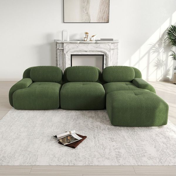Odikalo 3-Sitzer modular kombinierbar Polstersofa Chaiselongue, Modulares Ecksofa ohne Montage, ergonomisch und haustierfreundlich, aus Cordstoff mit extra-breiten Armlehnen, 32D hochelastische Polsterung für Wohnzimmer und Schlafzimmer