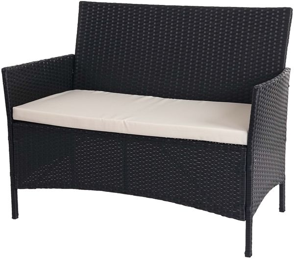 Mendler Halden'Halden' Gartenbank mit Kissen creme, Polyrattan anthrazit, 83 x 106 x 60 cm