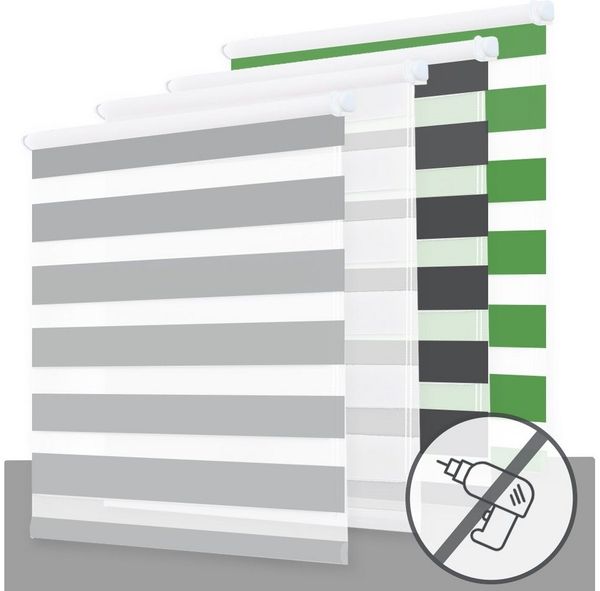 Doppelrollo Fensterrollos Ohne Bohren, Vkele, 200cm/230cm, Sonnenschutz, Lichtdurchlässig und Verdunkelnd.