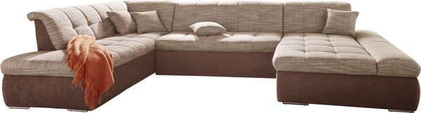 DOMO collection Wohnlandschaft PB Moric wahlweise mit Bettfunktion und Armteilverstellung U-Form, XXL-Format B/T/H: 353/216/80 cm, feine Steppung, incl. Zierkissen