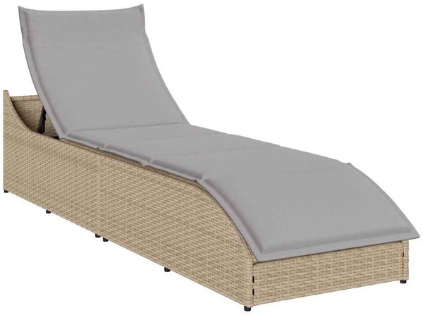 vidaXL Klappliege mit Auflage und Stauraum Beige Poly-Rattan 4104223