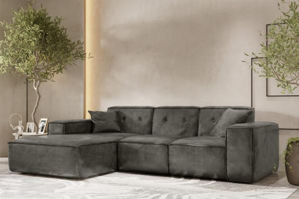 Ecksofa Designersofa CESINA Stoff Gobi (Vintage Look) Anthrazit Ottomane Links