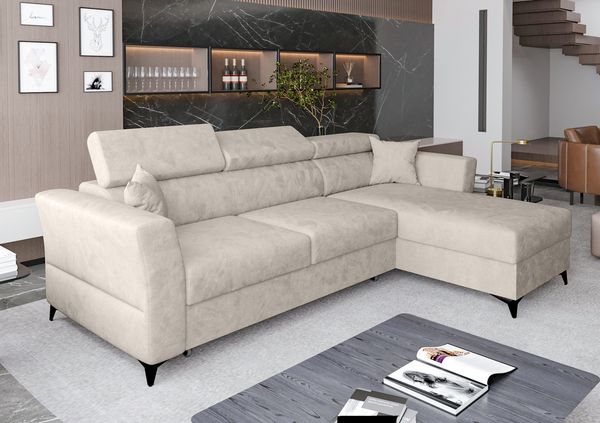 AX LIVING Ecksofa klein mit Schlaffunktion Ribella – 265 cm breit, Beige Rechts