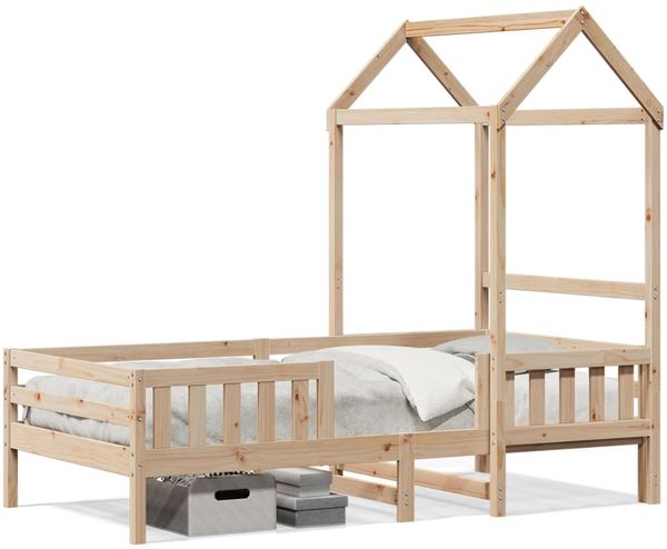 Doppelbett, Betten für Erwachsene, Massivholzbett mit Dach 100x200 cm Kiefer de873