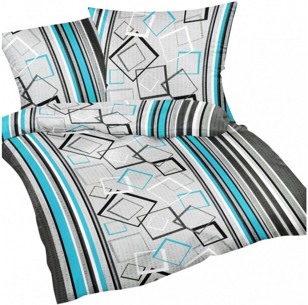 Heubergshop Bettwäsche, Seersucker, 135x200cm + 80x80cm - Modern Karo Kariert - 100% Baumwolle (305/7)