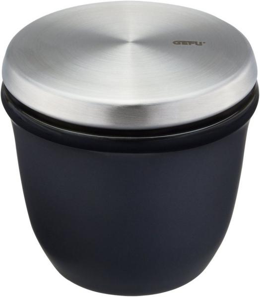 GEFU Salz- und Gewürzdose X-PLOSION - Salztopf mit Deckel und Löffel - Gewürzbehälter - Durchmesser 8,5 cm - schwarz/silber