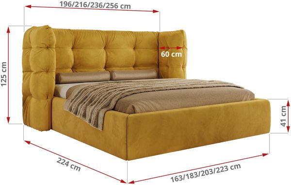 Polsterbett FLONELLE CLASSIC 160 x 200 cm mit Stauraum, Federholzlattenrost, Massivholzrahmen, gestepptes Kopfteil Gasdruckfeder Schlafzimmerbett Pocket Matratze - Gelb Samt - VIRE LUX Bild 4